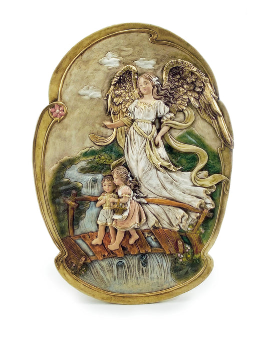 Guardian Angel Bridge Medalion Plaque - 18 in. - Unique Catholic Gifts