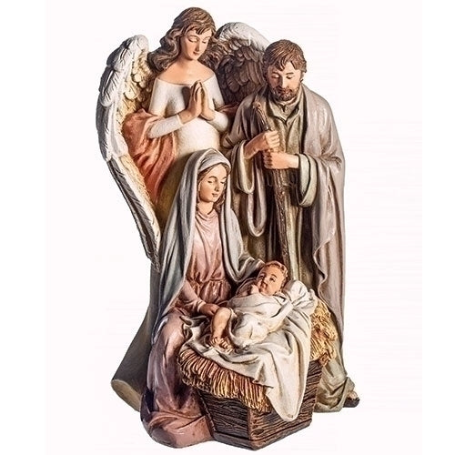 Holy Family and Praying Angel Figure (7.75'') - Unique Catholic Gifts