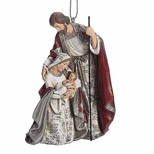 Holy Family Burgundy and Pewter Ornament  4" - Unique Catholic Gifts