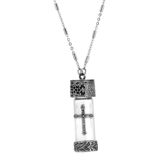 Antique Cross Glass Vial Necklace