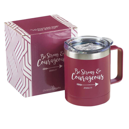 Be Strong & Courageous Very Berry Camp-style Stainless Steel Mug - Joshua 1:9 - Unique Catholic Gifts