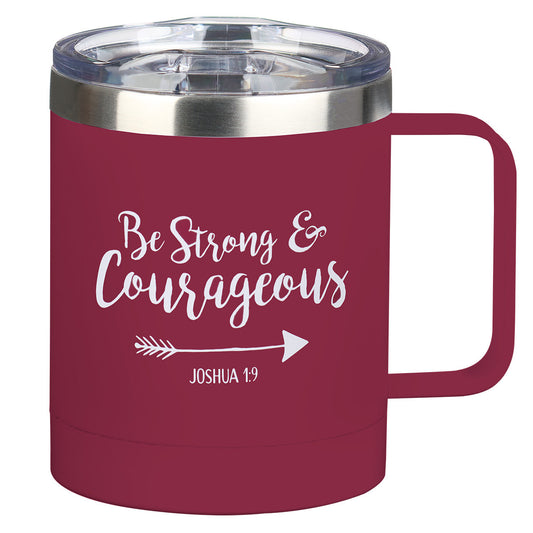 Be Strong & Courageous Very Berry Camp-style Stainless Steel Mug - Joshua 1:9 - Unique Catholic Gifts