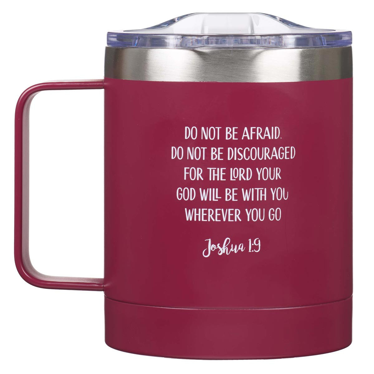 Be Strong & Courageous Very Berry Camp-style Stainless Steel Mug - Joshua 1:9 - Unique Catholic Gifts