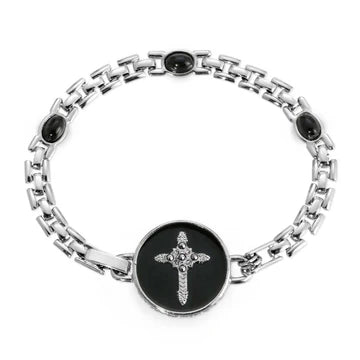 Black Enamel Circle Cross Bracelet