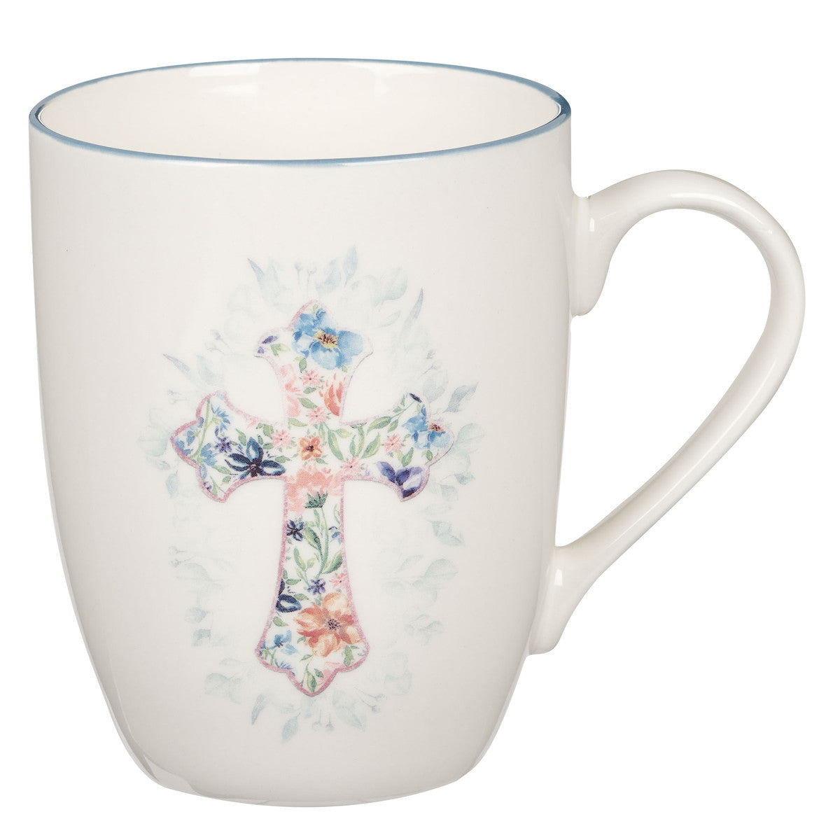 Floral Cross Ceramic Coffee Mug - Unique Catholic Gifts