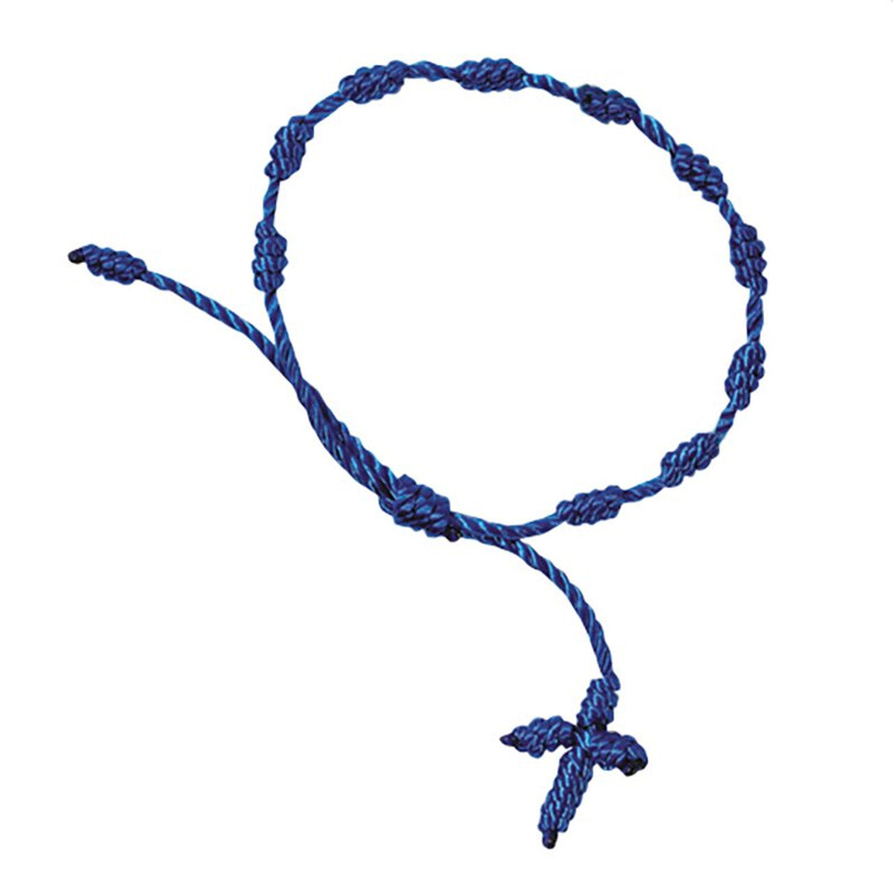 Blue Knotted Cord Rosary Bracelet