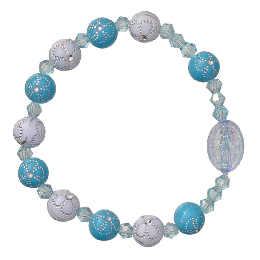 Children's Rosary Bracelet Blue with Flower Accents