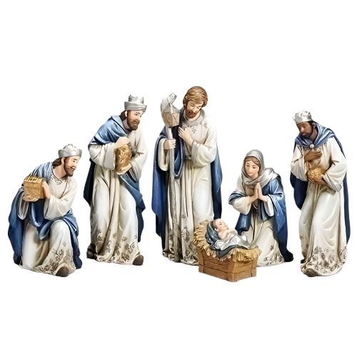 Blue and Silver 6 Piece Nativity Set 8"