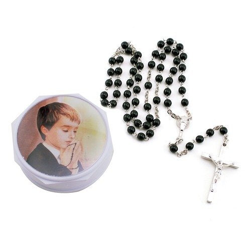 Boys Communion Box with Rosary Black