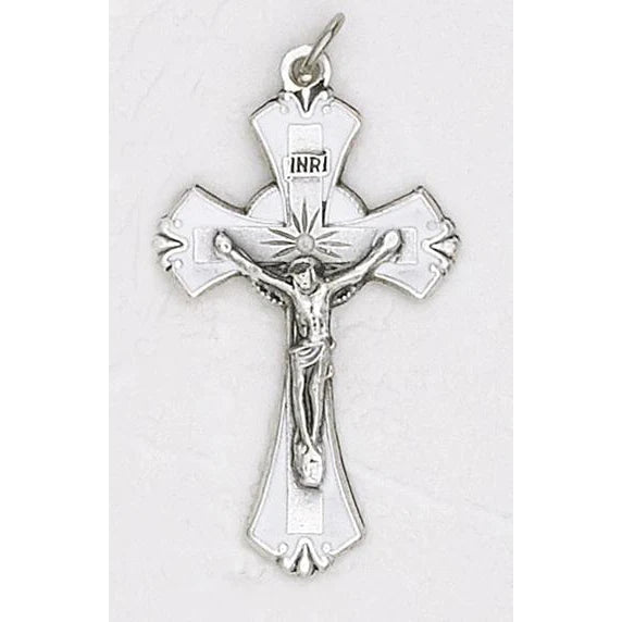 Classic Silver Tone and Enamel Crucifix 1 3/4" - Unique Catholic Gifts