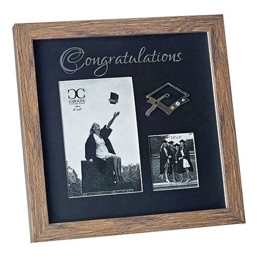 Congratulations Graduation Double Picture Frame Brown 10" - Unique Catholic Gifts