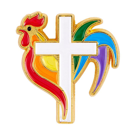 DeColores Rooster Cross Lapel Pin