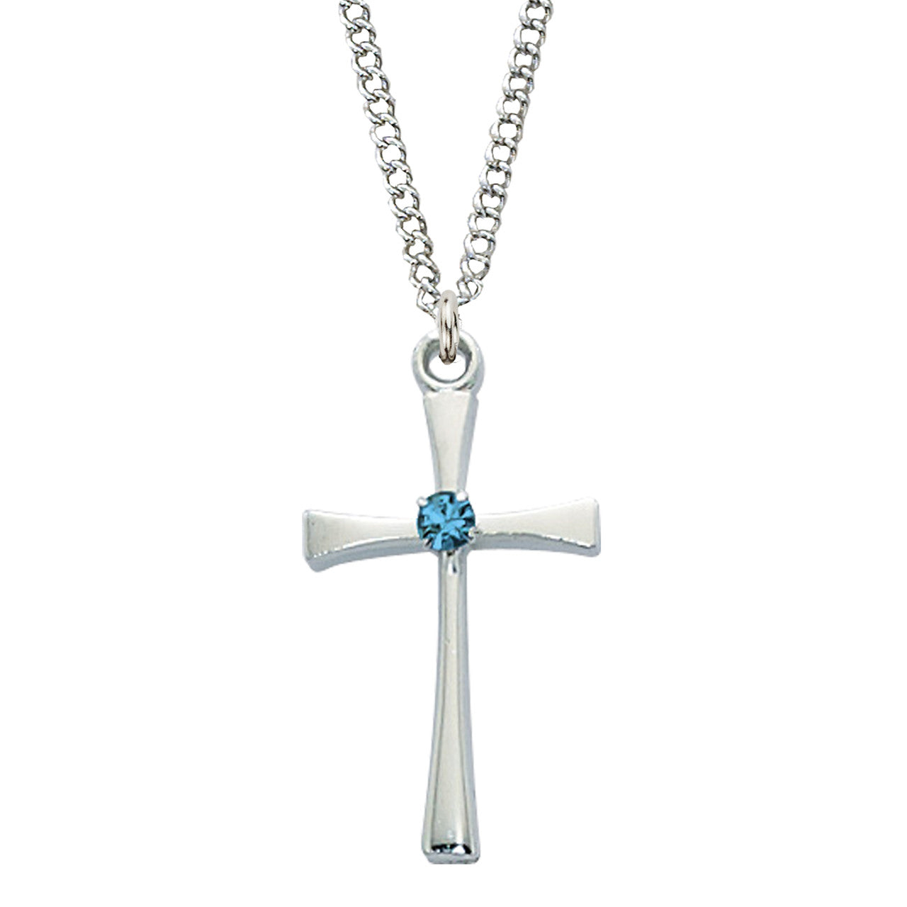 December Birthstone Rhodium Cross  7/8" - Unique Catholic Gifts