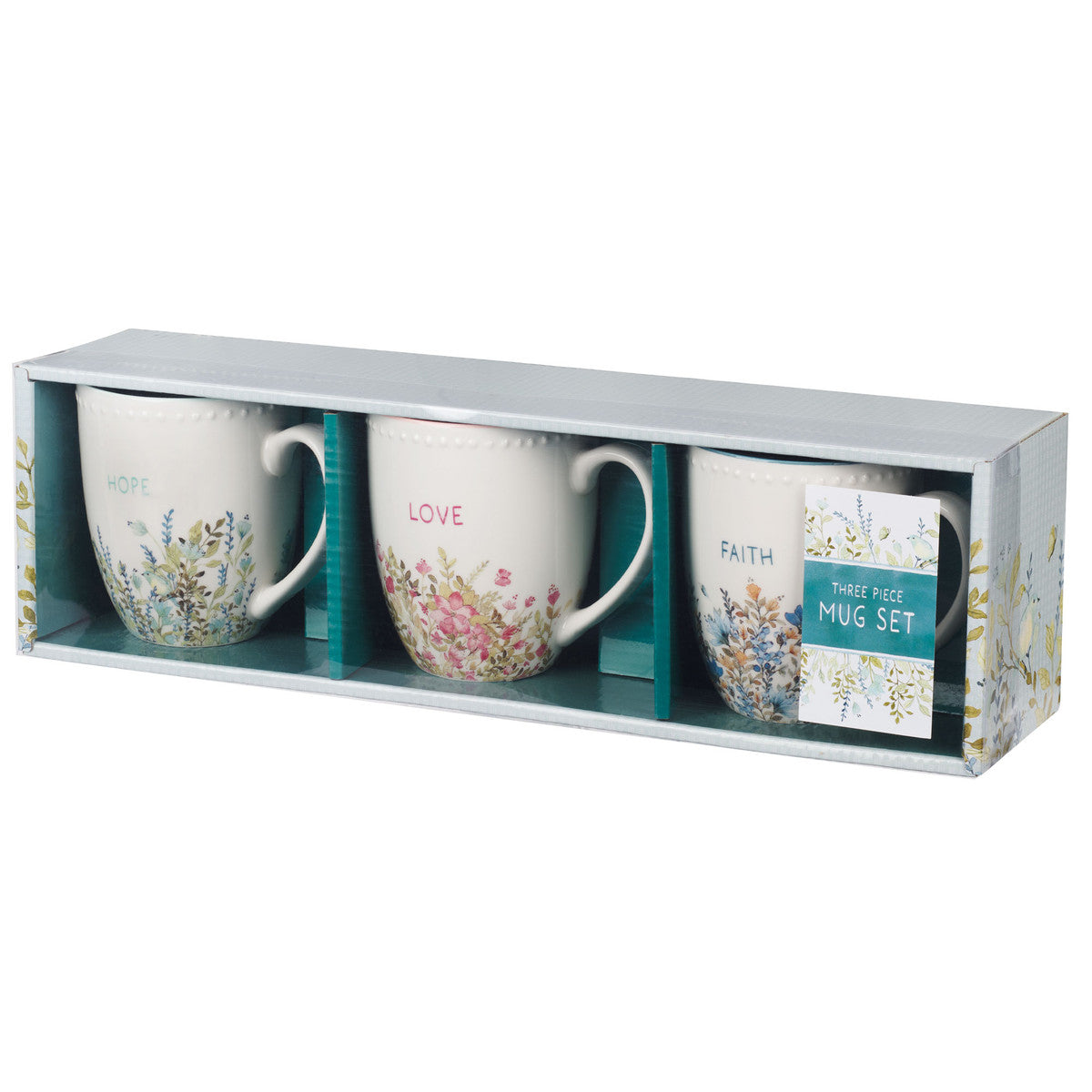 Faith Hope and Love Petite Floral Mug Set - Unique Catholic Gifts