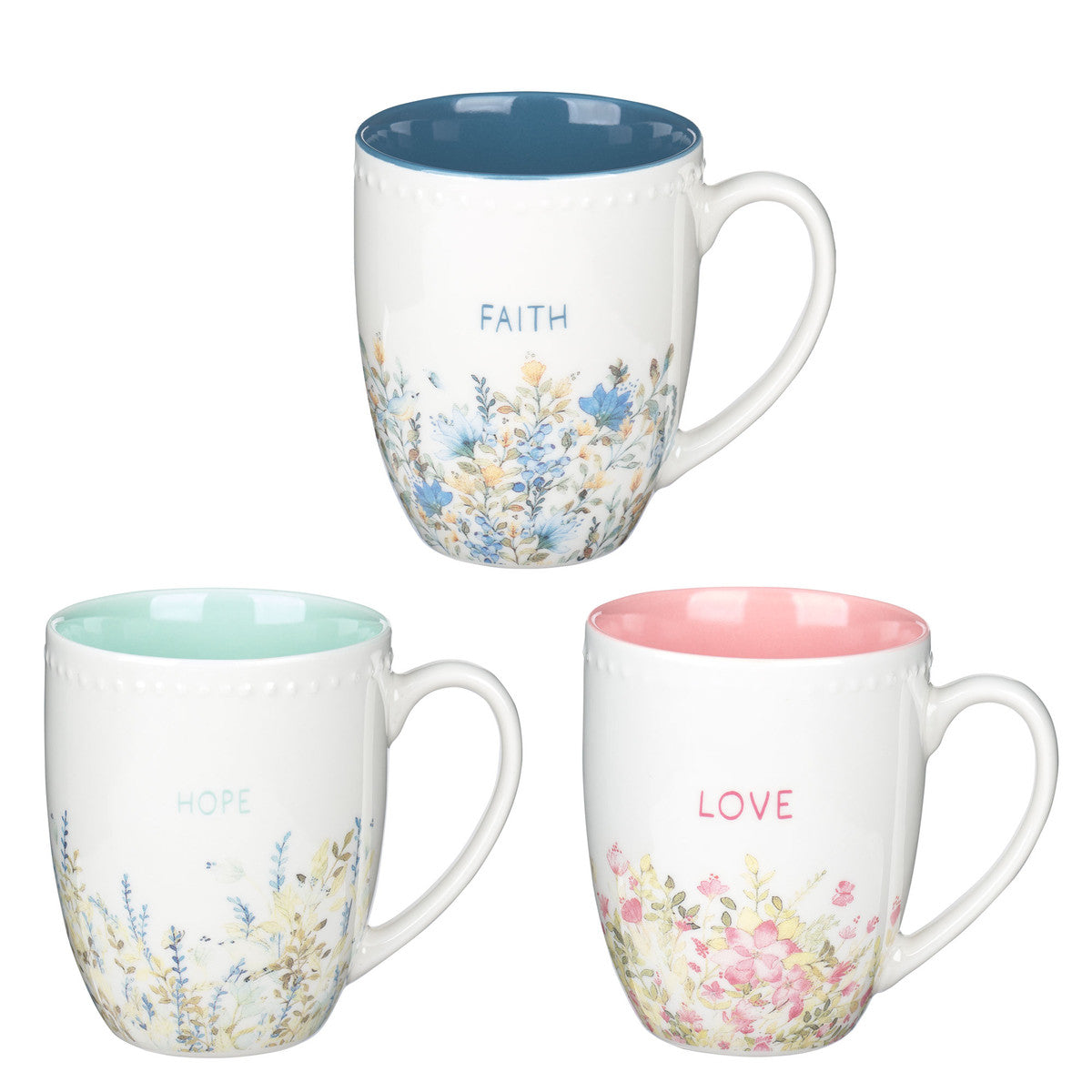 Faith Hope and Love Petite Floral Mug Set - Unique Catholic Gifts