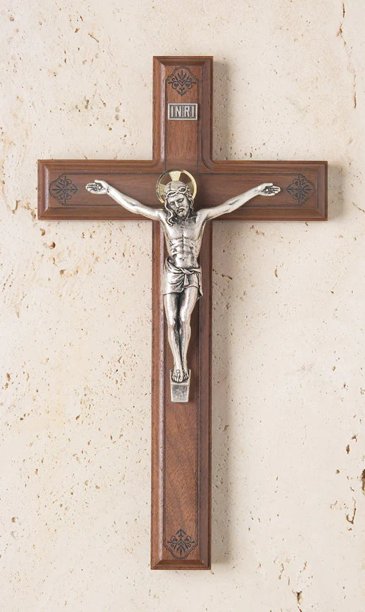 Genuine Walnut IHS Laser engraved Crucifix 11 - Unique Catholic Gifts