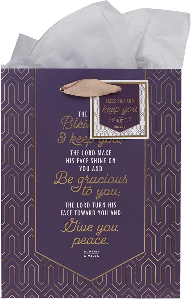 Gift Bag: Bless You And Keep You (Purple, Medium) - Unique Catholic Gifts