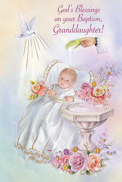 God's Blessing's On Your Baptism Granddaughter Greeting Card - Unique Catholic Gifts