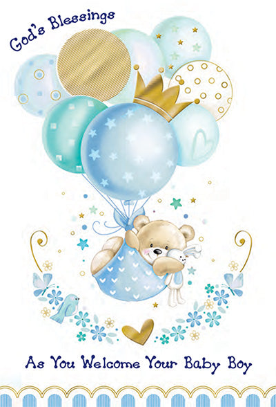 God's Blessings as you Welcome your Baby Boy Birthday Greeting Card - Unique Catholic Gifts