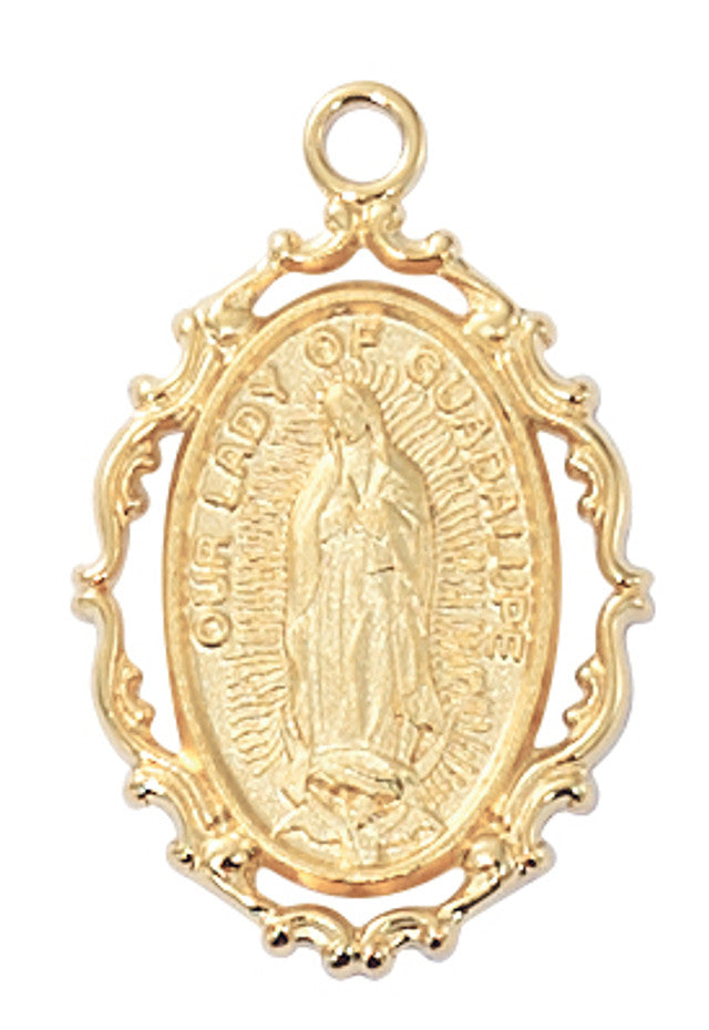 Gold over Silver Sterling Our Lady of Guadalupe (1") with 18 Chain - Unique Catholic Gifts