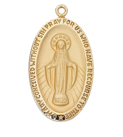 Gold Miraculous Medal, 24"chain. Medalla Milagrosa Plata y Oro