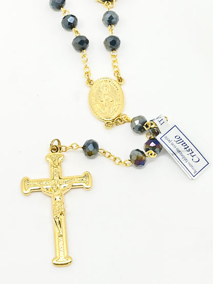 Jet Black Real Italian Crystal Rosary - Unique Catholic Gifts