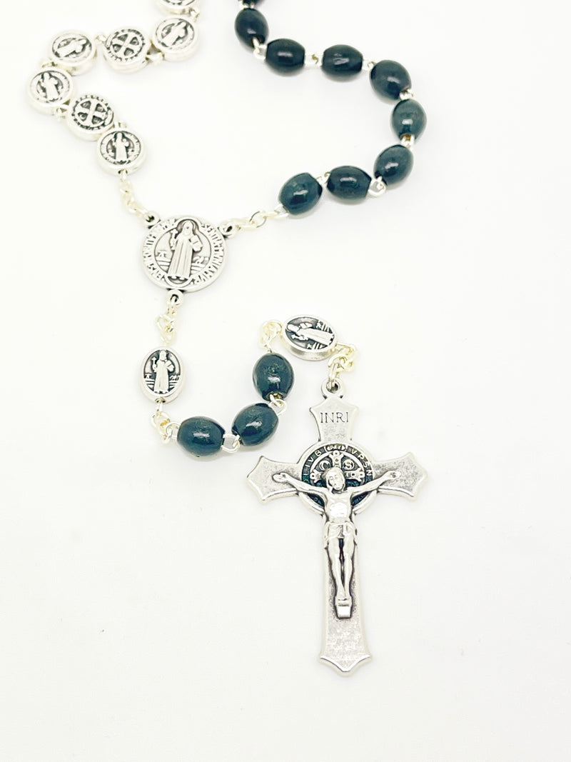 Black St. Benedict Rosary w/Deluxe Crucifix