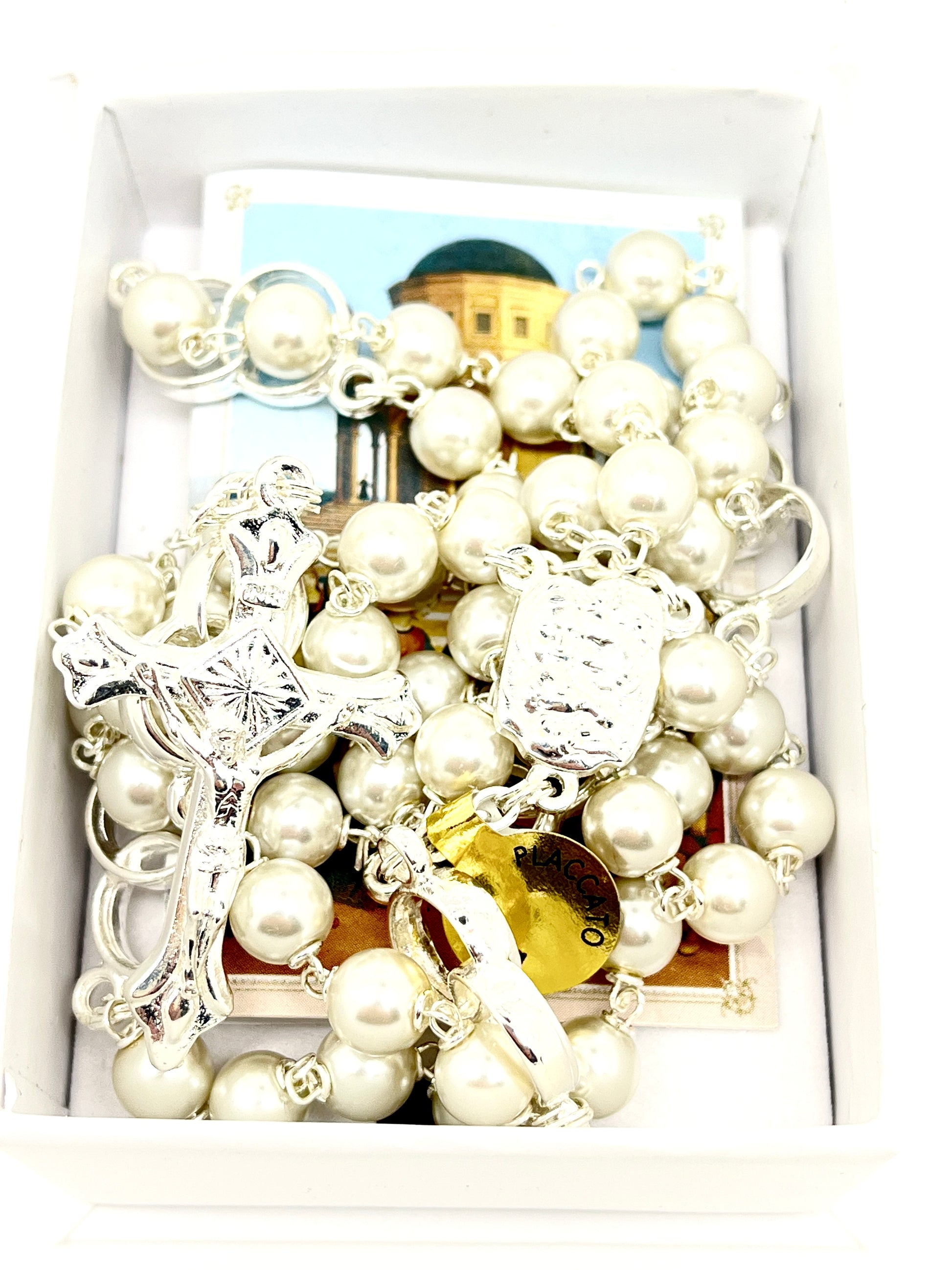 Wedding Rosary White Pearls Sterling Silver Capped - Unique Catholic Gifts