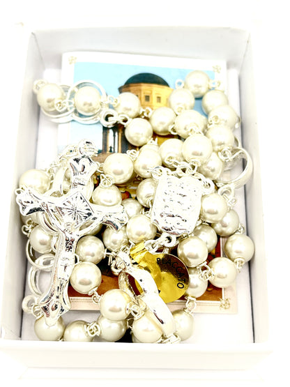 Wedding Rosary White Pearls Sterling Silver Capped - Unique Catholic Gifts