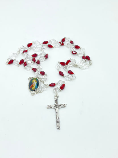 Divine Mercy Crystal Rosary Silver - Unique Catholic Gifts