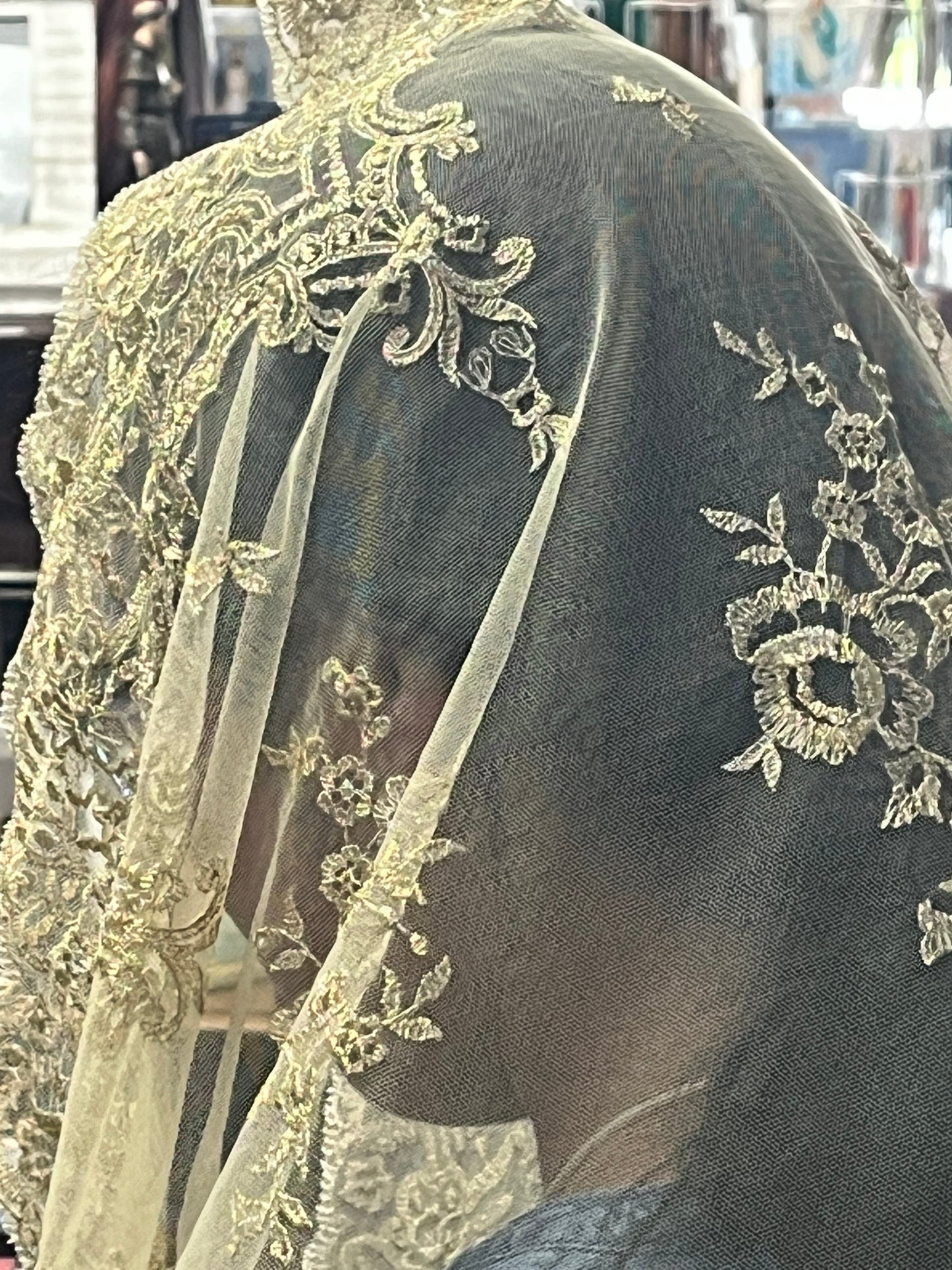 Gold Half Circle Lace Mantilla Ella Chapel Spanish Veil 61" - Unique Catholic Gifts