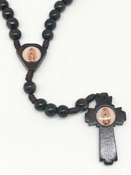 Our Lady of Guadalupe Brown Wood Rosary - Unique Catholic Gifts