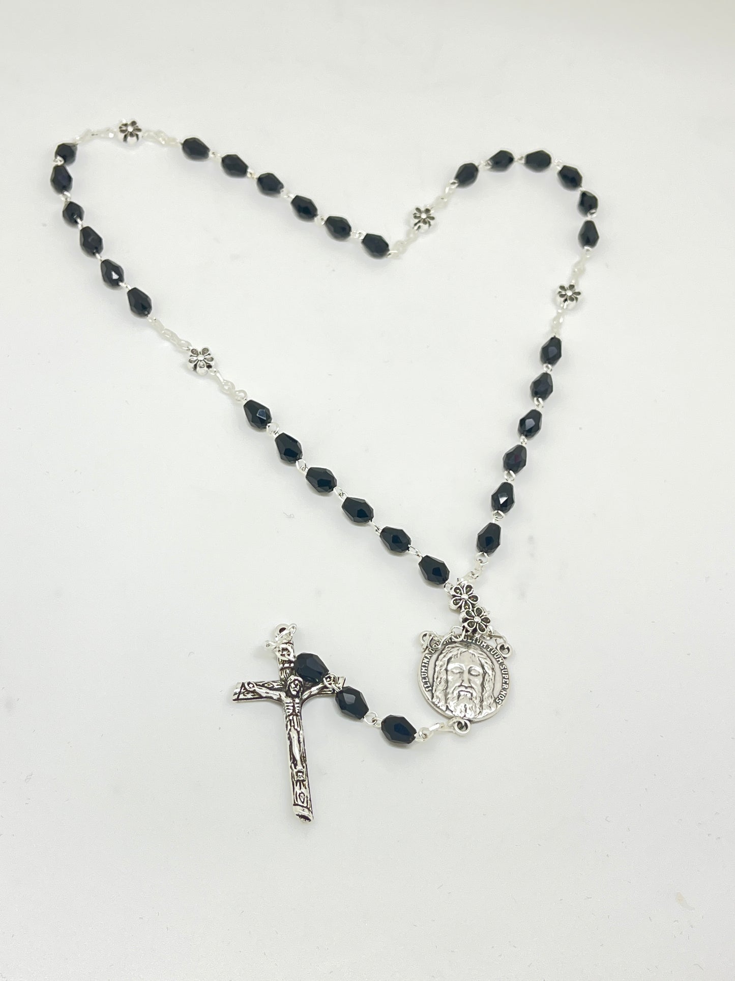 Black Holy Face Crystal Chaplet Beads and Prayers - Unique Catholic Gifts