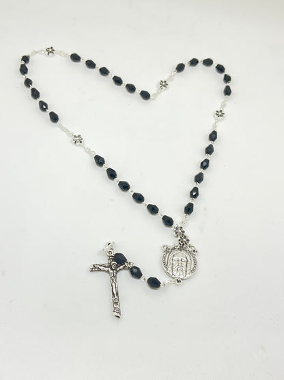 Black Holy Face Crystal Chaplet Beads and Prayers - Unique Catholic Gifts