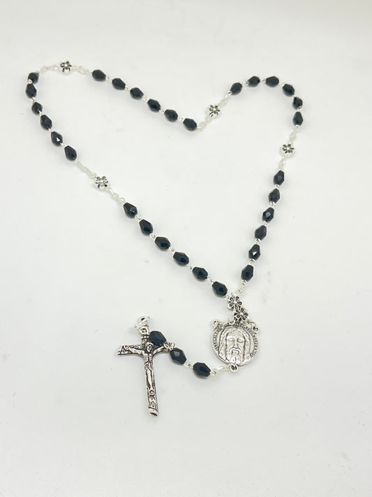 Black Holy Face Crystal Chaplet Beads and Prayers - Unique Catholic Gifts