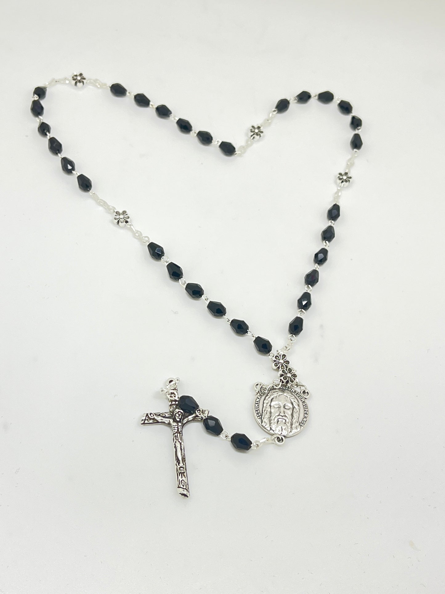 Black Holy Face Crystal Chaplet Beads and Prayers ( No Box ) - Unique Catholic Gifts