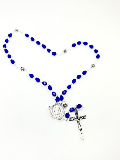 Blue Holy Face Crystal Chaplet Beads and Prayers ( No Box ) - Unique Catholic Gifts