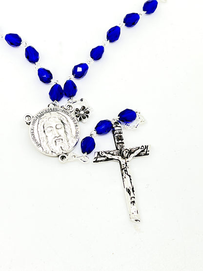 Blue Holy Face Crystal Chaplet Beads and Prayers ( No Box ) - Unique Catholic Gifts