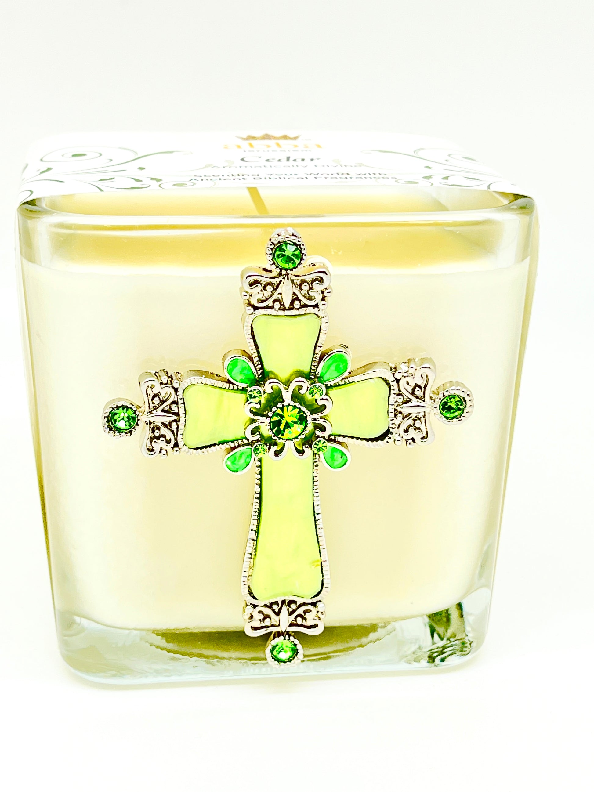 Cedar Jeweled Cross Candle  3 1/2" - Unique Catholic Gifts