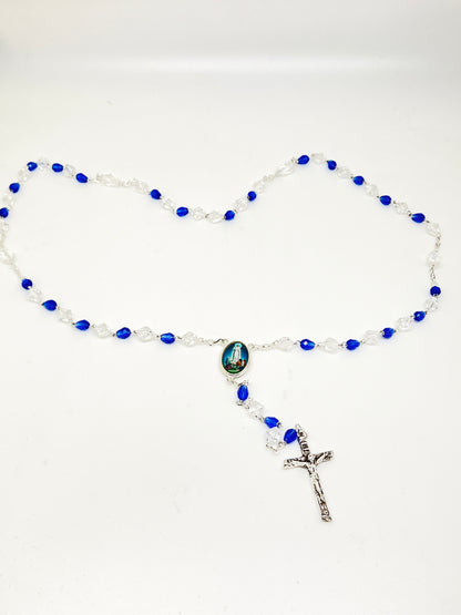 Our Lady of Fatima Blue and Clear Crystal Rosary - Unique Catholic Gifts