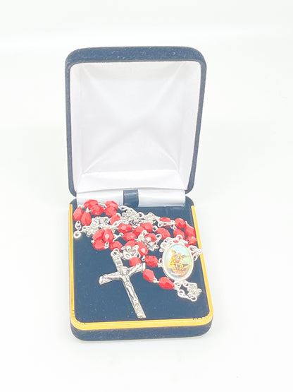 St. Michael Chaplet Silver with Ruby Red Crystal Beads - Unique Catholic Gifts