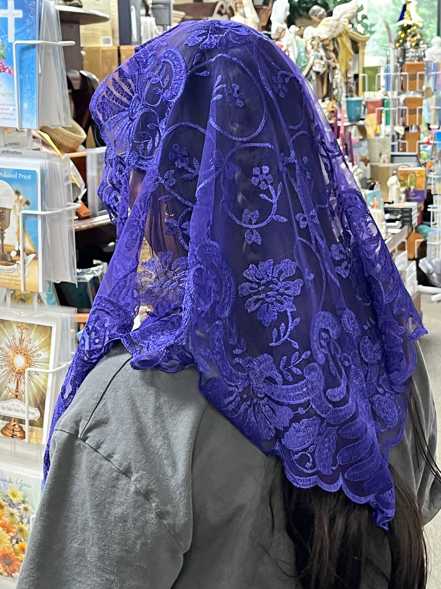 Grape Purple Jacinta Lace Mantilla Chapel Spanish Veil 51" - Unique Catholic Gifts