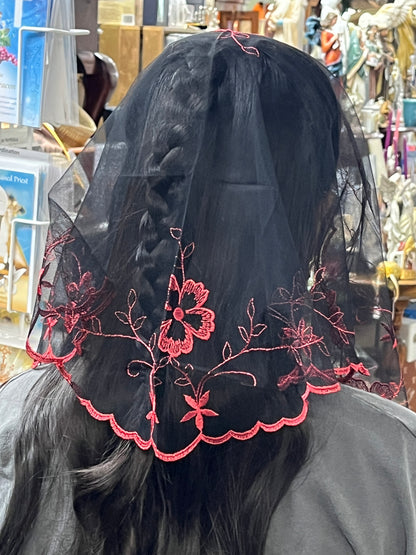 Garnett and Black Rosa Spanish Veil 37" - Unique Catholic Gifts