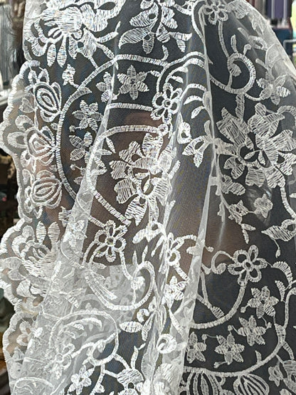 White Lucia Lace Mantilla Chapel Spanish Veil 51" - Unique Catholic Gifts