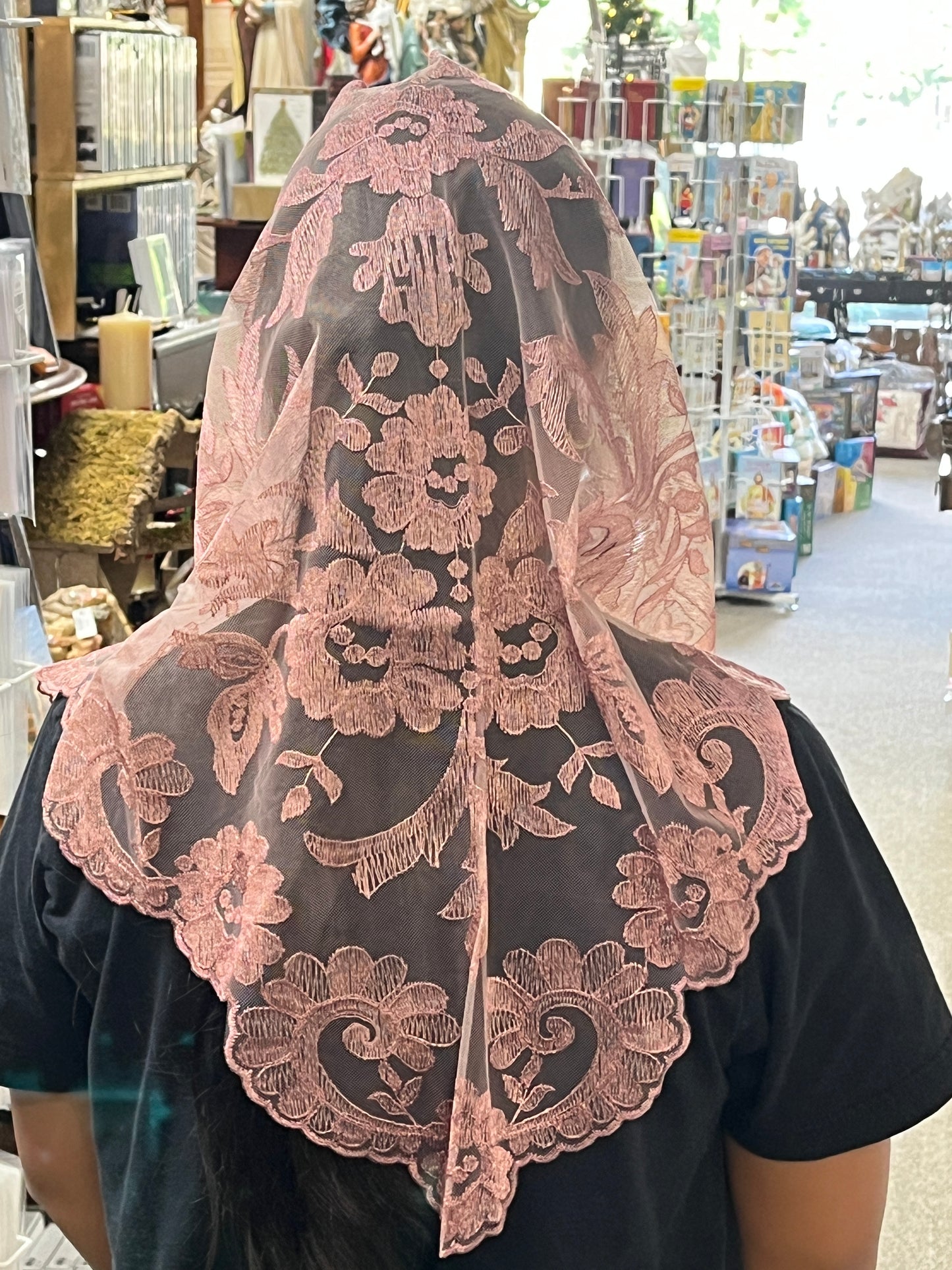 Blusher Olivia Lace Mantilla Chapel Spanish Veil 51" - Unique Catholic Gifts