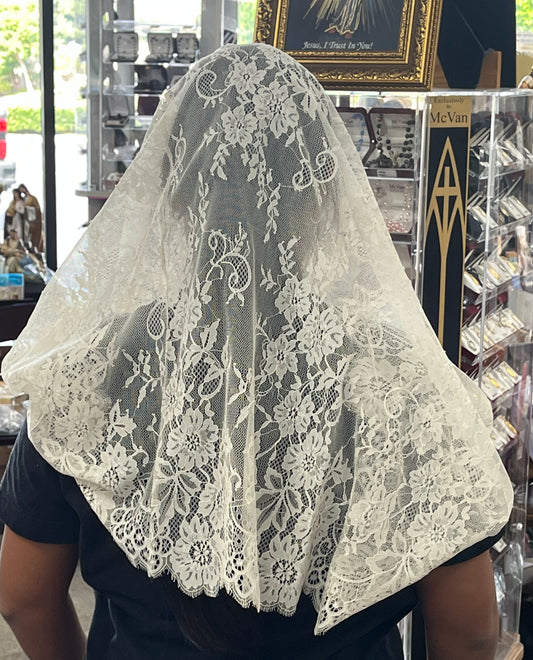 Ivory Victoria  Lace Infinity Chapel Spanish Veil 31" x 36" - Unique Catholic Gifts