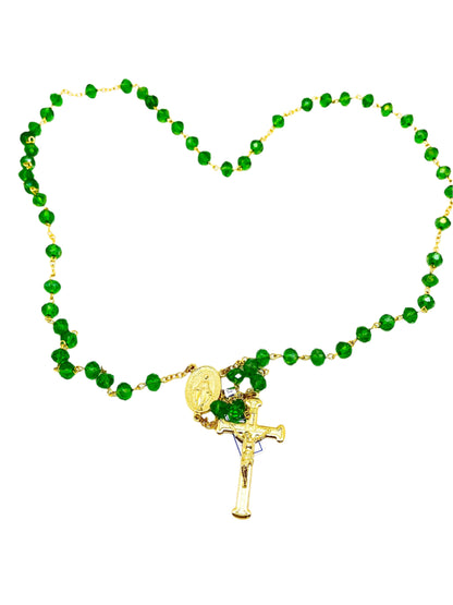 Green Crystal and Gold Rosary - Unique Catholic Gifts