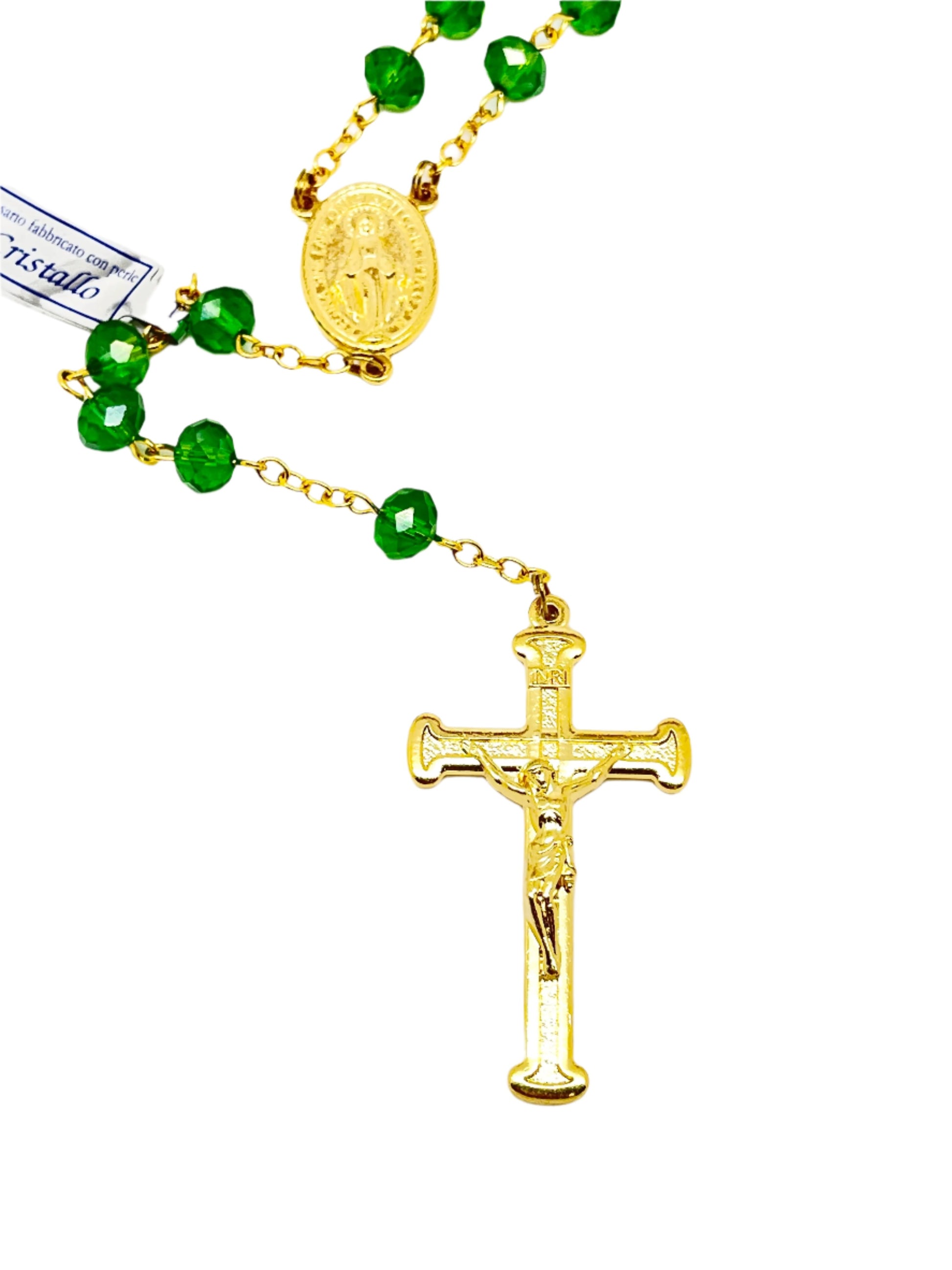 Green Crystal and Gold Rosary - Unique Catholic Gifts