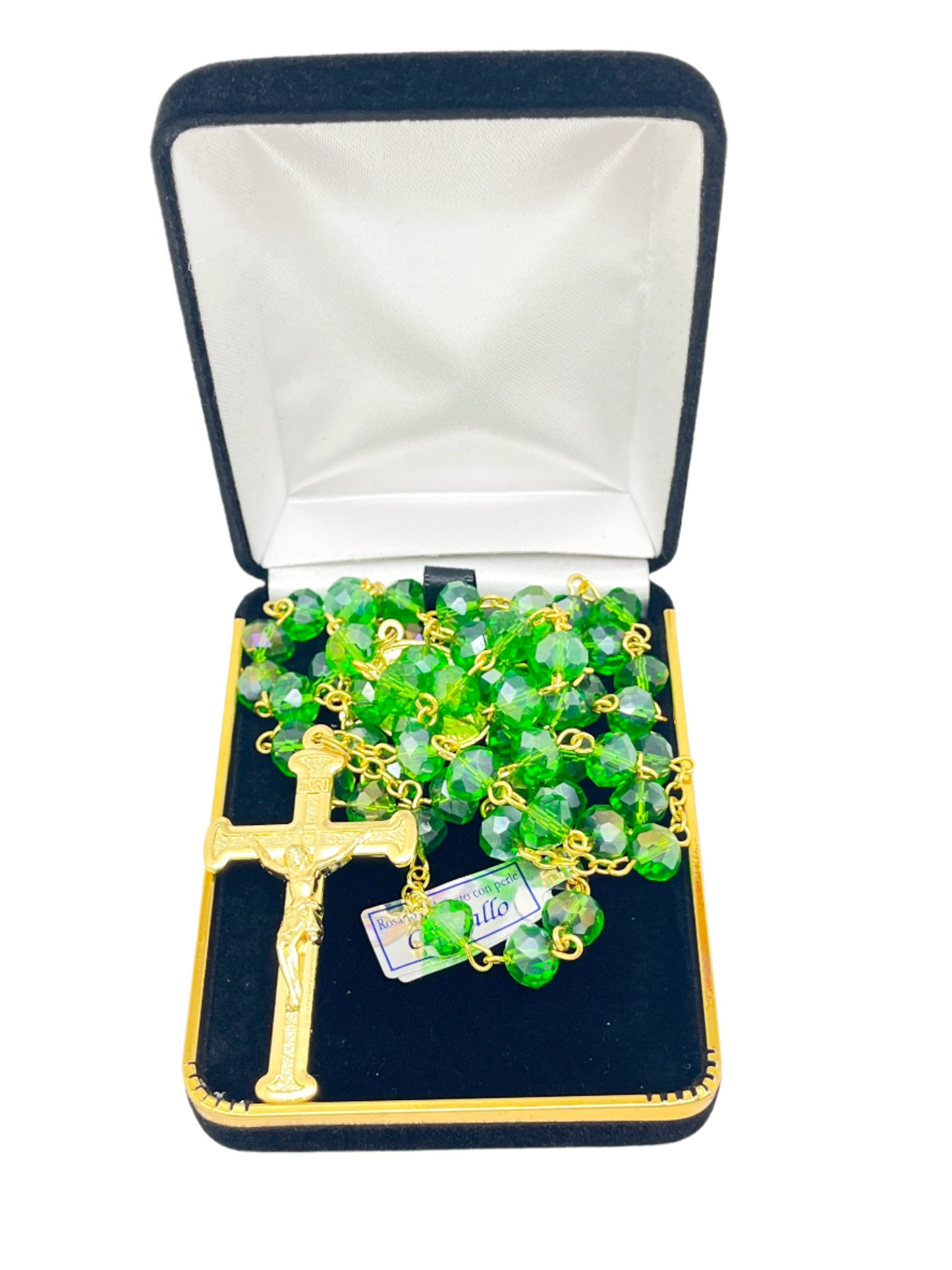 Green Crystal and Gold Rosary - Unique Catholic Gifts