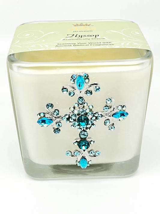 Hyssop Jeweled Cross Candle  3 1/2" - Unique Catholic Gifts